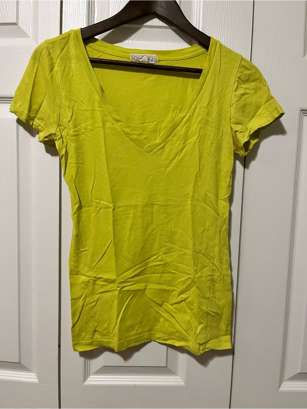 Forever 21 Bright Lime V-Neck Short Sleeve Tee